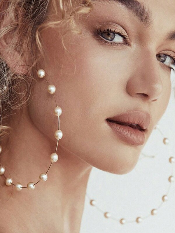 زوج من حلق الحلقة المبالغ فيه ذو التصميم الشخصي المزيّن بالؤلؤ الصناعي، إكسسوارات أنيقة للنساء، مناسب لفساتين السهرة والحفلات والهدايا