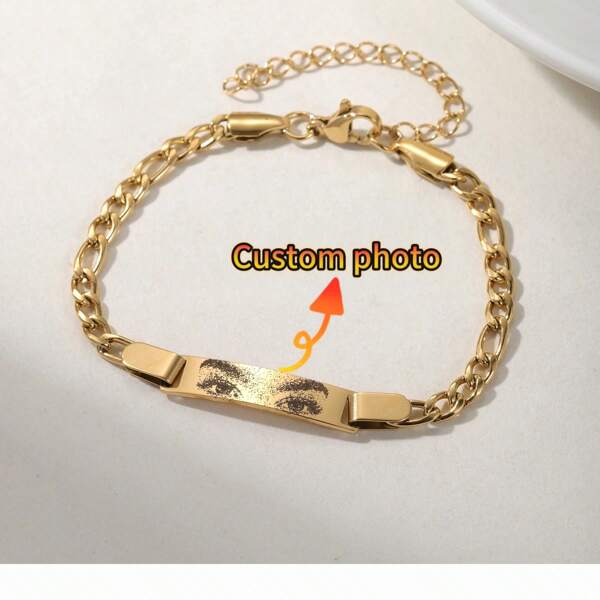 Personalized Photo Engraved Eye-Shaped Stainless Steel Bracelet, Custom Picture Memorial Gift For Men And Women