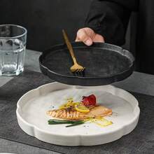 时尚简约的黑色陶瓷盘子，适合家庭、餐厅、酒店的高品质餐具，牛排盘 - 黑色 - 查看 4