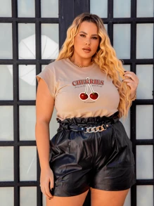 Women's Cherry Cherry Plus Size Shoulder Pad Muscle Tee 100% Premium Cotton T-Shirt Blouse - Màu be - Xem 5