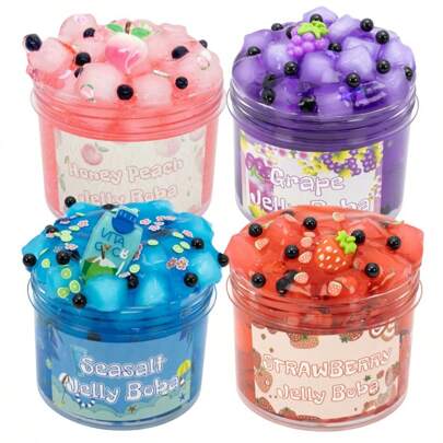 1pc 100ml Boba Crunchy Slime Set, Strawberry, Grape And Peach Scented Crystal Slime Kit, & Christmas Decoration, Super Soft And Non-Sticky Jelly Cube Slime, Party Favor & Birthday Gift,Slime,Christmas Gifts,Slime Kit,Grape,Slime Making,Gonggi