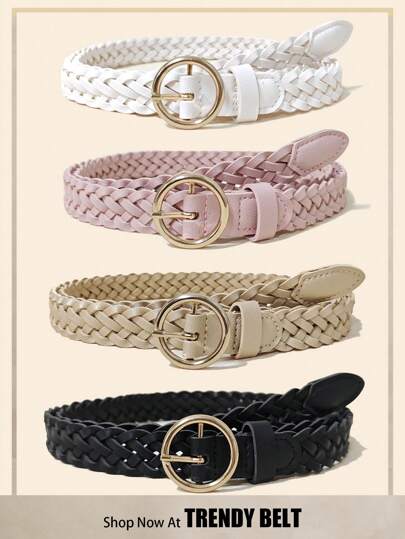 1pc Ladies Light Gold Color Round Buckle Waist Belt Summer, School Fall, Autumn, Halloween