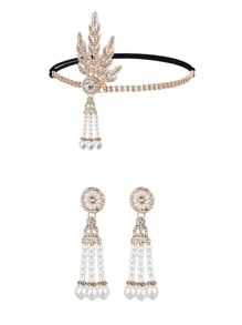 Bộ phụ kiện trang phục Halloween thập niên 1920: Vòng cổ ngọc trai giả, Hộp đựng thuốc lá, Băng đô lông vũ - Nhiều màu - Xem 6