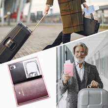 غطاء جواز سفر جدار مخصص باسم 2 قطعة ، غطاء جواز سفر عالمي محمول للرجال والنساء ، محفظة سفر جلد PU للطائرة منظم لجواز السفر والبطاقات الائتمانية وبطاقات الركوب - روز أحمر - مشاهدة 4