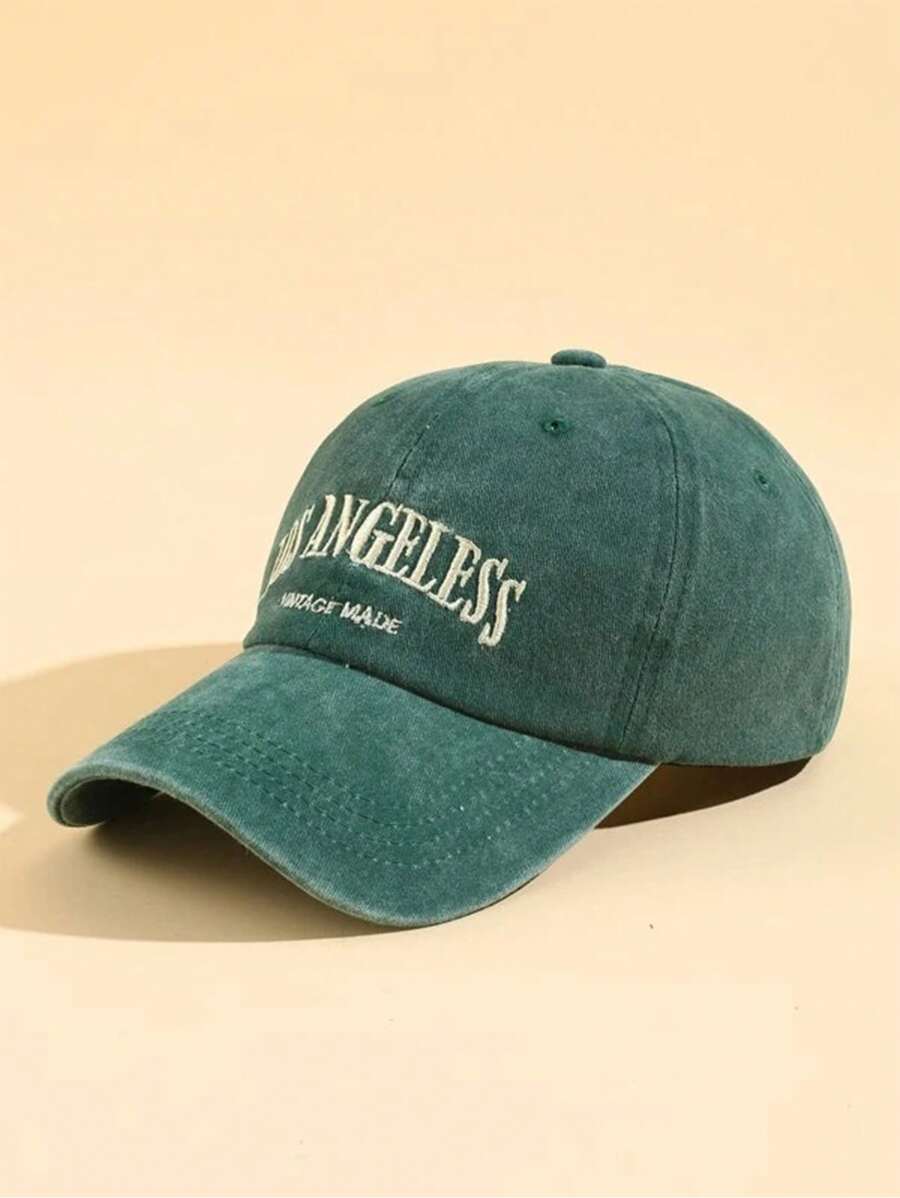 1pc Fashion Washed Blue Los Angeles Letter Vintage Baseball Cap - Green - View 1