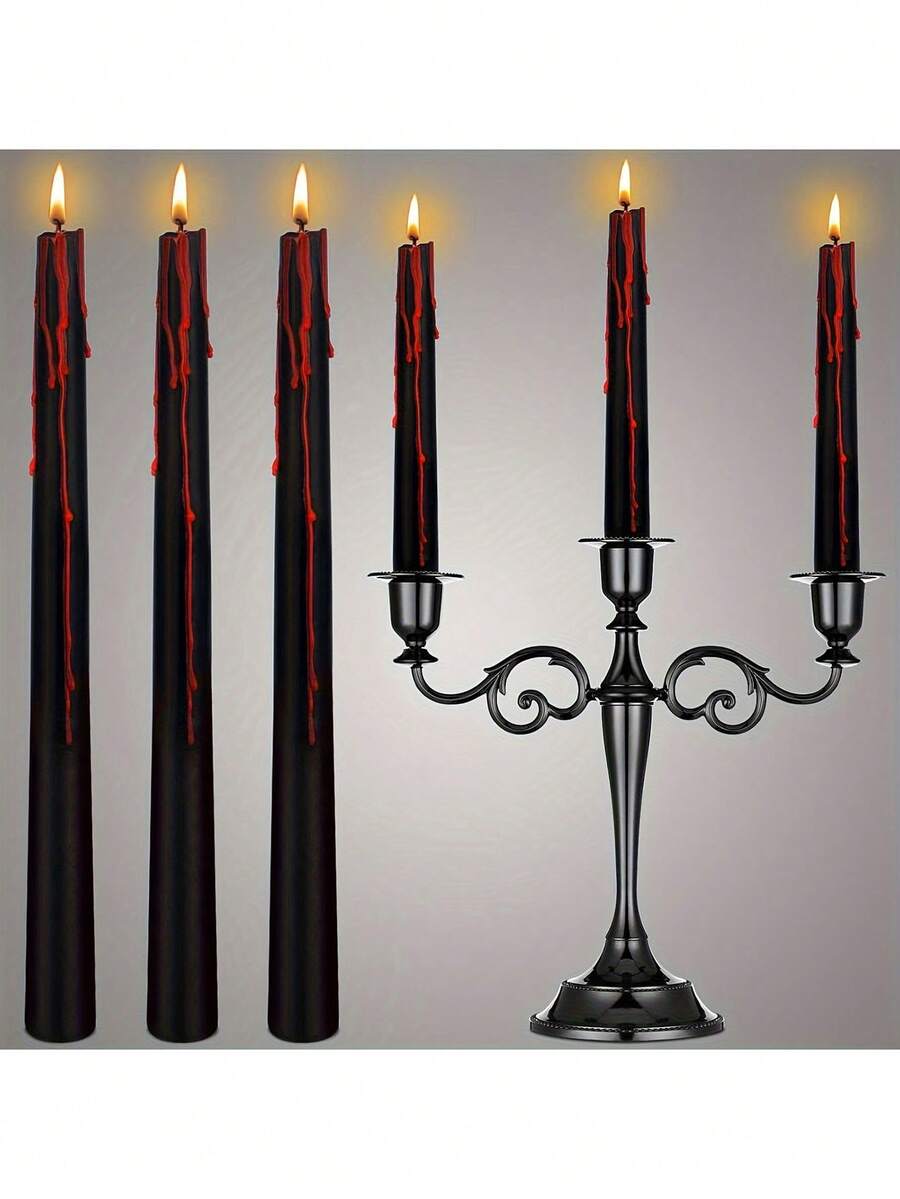 2 件装万圣节独特吸血鬼眼泪黑色蜡烛 - 流血蜡烛 - 哥特式仪式万圣节装饰品 - 黑色 - 查看 1