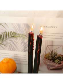 2 件装万圣节独特吸血鬼眼泪黑色蜡烛 - 流血蜡烛 - 哥特式仪式万圣节装饰品 - 黑色 - 查看 3