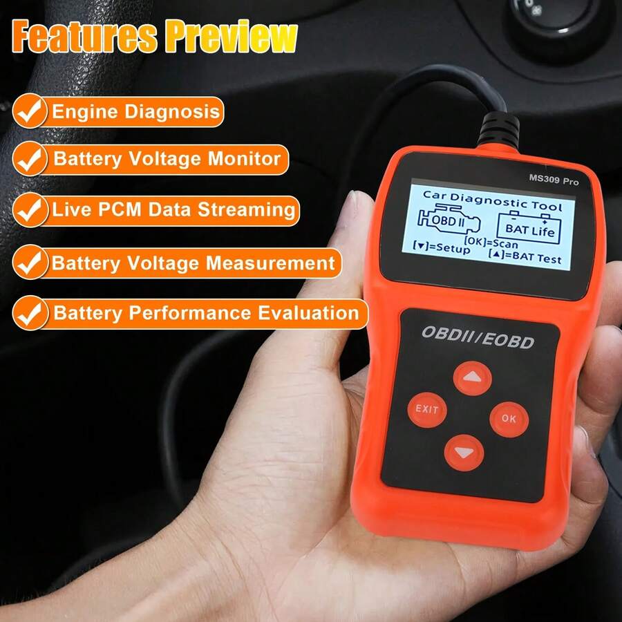 Auto OBD Scanner, Live Data & Battery Tester, OBDII Car Fault Detector