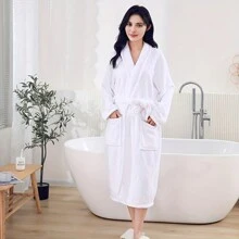 1pc S-Stripe Collar Bath Robe, Casual & Thick Microfiber Striped Extra Soft & Absorbent Oversized Bath Robe With Pockets, Soft & Smooth Quick Dry Long Style For Women, Autumn & Winter Summer Wedding Home Bathroom Decor Back To School - Multicolor - View 9