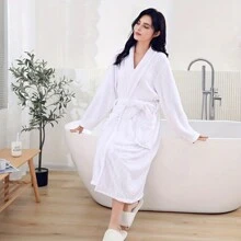 1pc S-Stripe Collar Bath Robe, Casual & Thick Microfiber Striped Extra Soft & Absorbent Oversized Bath Robe With Pockets, Soft & Smooth Quick Dry Long Style For Women, Autumn & Winter Summer Wedding Home Bathroom Decor Back To School - Multicolor - View 10
