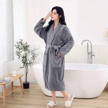1pc S-Stripe Collar Bath Robe, Casual & Thick Microfiber Striped Extra Soft & Absorbent Oversized Bath Robe With Pockets, Soft & Smooth Quick Dry Long Style For Women, Autumn & Winter Summer Wedding Home Bathroom Decor Back To School - Multicolor - View 6