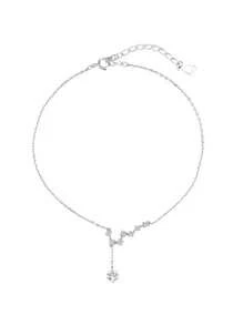 1pc S925 Sterling Silver Elegant Star Tassel Anklet, Inlaid Synthetic Cubic Zirconia, Ideal As Birthday Gift For Women - Silver - View 4