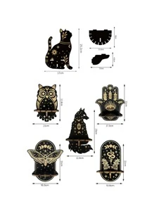 1 件木制动物形状家居装饰壁挂式架子，可爱设计，储物架，家居装饰，房间装饰，墙壁装饰 - 黑金 - 查看 3