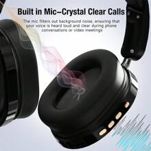 SUNJOM Tai nghe Bluetooth trùm đầu có Mic tích hợp, Tai nghe không dây có âm trầm sâu Hi-Fi, có thể gập lại, nhẹ, thời gian phát 28 giờ, dành cho iOS hoặc Android, dùng cho thể thao, gia đình, văn phòng, dành cho Apple iPhone, iPad, máy tính xách tay, quà tặng cho gia đình, bạn bè, trẻ em, Halloween, mùa thu - màu đen - Xem 3