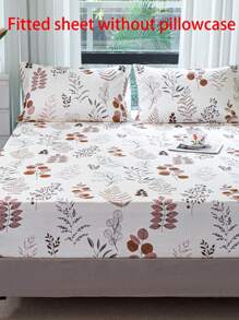 1pc Refreshing And Versatile Floral Print Elastic Fitted Sheet (Without Pillow Case) - Khaki - View 1