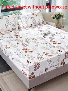 1pc Refreshing And Versatile Floral Print Elastic Fitted Sheet (Without Pillow Case) - Khaki - View 2