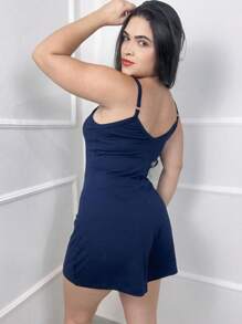 Loose Strappy Romper - Màu xanh hải quân - Xem 3