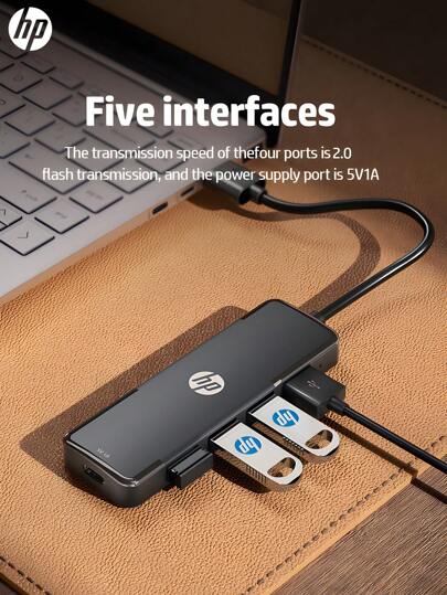 HP 四合一 USB 集线器，带 Type-C 充电适配器，兼容苹果笔记本电脑，支持 4K 投影和 PD 快充，提供黑色、白色、米色和银色四种颜色可选。