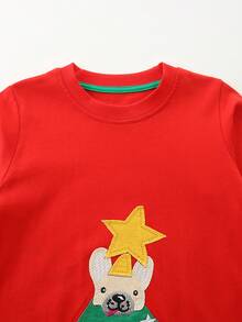 1 szt. Boże Narodzenie Młode Dziewczynki Kreskówkowa Choinka Drukuj Długi Rękaw Casual Princess Dress, Jesień - Czerwony - Zobacz 3