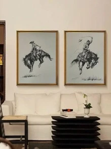 1/2 件大尺寸西部牛仔艺术版画、圣诞装饰素描帆布墙饰、无框时尚主题复古画、中世纪家居装饰、古董风格插图、无框海报