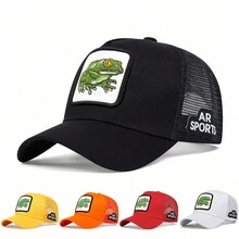 1pc Men's Frog Embroidered Baseball Cap, Animal Pattern Trucker Hat, Outdoor Sunscreen Casual Mesh Cap For Spring & Fall Travel, Vacation - Multicolor - View 1