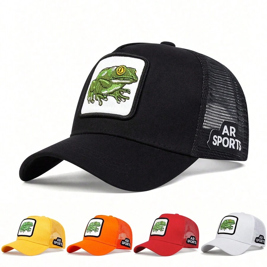1pc Men's Frog Embroidered Baseball Cap, Animal Pattern Trucker Hat, Outdoor Sunscreen Casual Mesh Cap For Spring & Fall Travel, Vacation - Multicolor - View 1