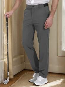 2 Pack Men's Classic Fit Solid Color Fashion Flat Front Dress Pants With Strap Pockets - Dark Grey - View 7