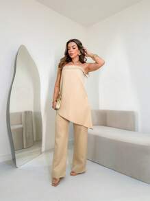 Tailored Set Women's Strapless Suit/Trousers And Stretch Shirt Fashion Blogger Fashion Comfortable Fashion Elegant/DD069 - Màu be - Xem 2
