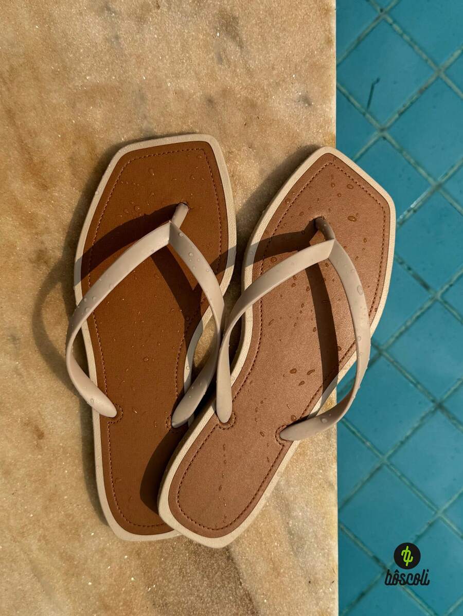 Women's Square Toe Flip Flops Lightweight Soft Fashion - 米色 - 查看 1