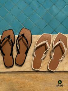 Women's Square Toe Flip Flops Lightweight Soft Fashion - 米色 - 查看 2