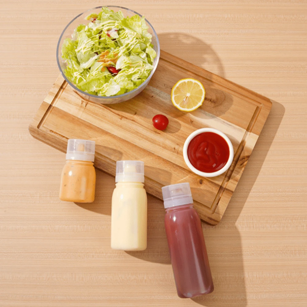 3 Bouteilles De Condiments à Presser à 3 Trous Avec Couvercle Pour Vinaigrette Sauces Ketchup