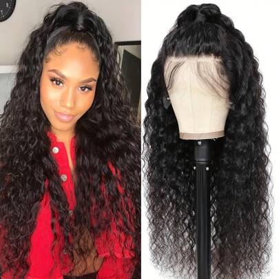 Peluca frontal de encaje de cabello humano con ondas de agua 13x4, encaje transparente previamente decolorado, peluca frontal de encaje para mujeres con densidad del 150% de cabello virgen