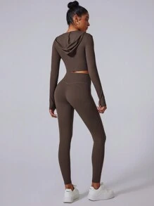 MASKERT Áo bó sát nữ, Bộ quần, Chạy bộ co giãn cao, Thể thao, Bộ yoga, Thoải mái và thân thiện với da - Cà phê nâu - Xem 2