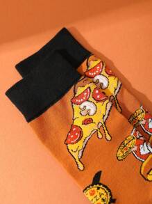 CREATOR SOCKS 1双装男女通用彩色披萨图案中筒袜，创意趣味礼品袜，舒适透气材质，适合情人节、家庭聚会、休闲、节日、生日礼物等各种场合，四季皆宜 - 卡其色 - 查看 5