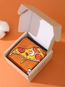 CREATOR SOCKS 1双装男女通用彩色披萨图案中筒袜，创意趣味礼品袜，舒适透气材质，适合情人节、家庭聚会、休闲、节日、生日礼物等各种场合，四季皆宜 - 卡其色 - 查看 3