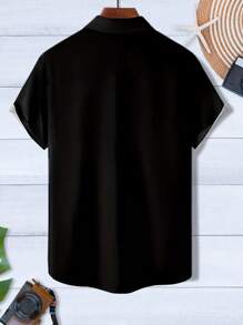 Áo sơ mi nam tay ngắn có túi cài nút Vintage Bowling Aurora Ombre - màu đen - Xem 3