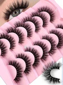 7 对装蓬松浓密假睫毛水貂睫毛猫眼造型纤长 8D 浓密假睫毛条狐狸眼提升造型延长全睫毛条，让您的眼角变长变浓密 - 黑色 - 查看 1