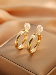 1 对女士时尚圆形耳环，夹式耳环，风格优雅，轻巧，适合日常佩戴，礼物之选 - 無耳洞耳夾 - 查看 1