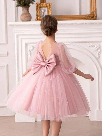 Young Girl Elegant Pink Dress With Bow, Princess Dress For Little Girls, Suitable For Weddings, Parties, Birthdays, Galas, And Other Important Occasions