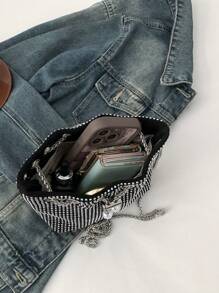 New Fashion Rhinestone Chain Shoulder Bag Women Mini Messenger Bag Metallic Chain Lightweight, Party Bag Perfect For Party Wedding Prom Dinner/Banquet Matching With Holiday Party Dress Evening Dress & Sequin Dress, Perfectly Matching With New Years Outfit, Excellently Matching With Party Dresses For Women, Glamorous Rhinestone Bag