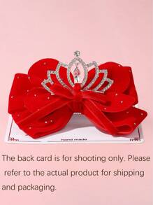 1 pieza Pasador de pelo con corona de rhinestone y lazo para niñas, adecuado para fiestas, uso diario, regalo