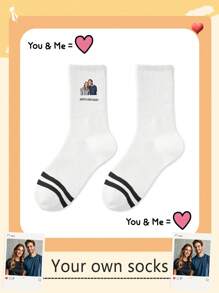 1 Pair Of Customized Face Men's Mid Tube Socks, Put Any Face On Socks, Personalized Socks For With Photos, Interesting Customized Picture Pairs With Medium To Long Socks, Fall