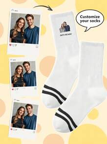 1 Pair Of Customized Face Men's Mid Tube Socks, Put Any Face On Socks, Personalized Socks For With Photos, Interesting Customized Picture Pairs With Medium To Long Socks, Fall