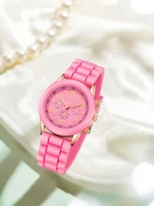 3 Peças Pulseira de Silicone Multicolorida Feminina, Escala Digital Retrô Casual, Mostrador de Três Olhos, Relógio de Quartzo Adequado para Uso Diário, Decoração, Envio de Volta à Escola como Presentes de Feriado