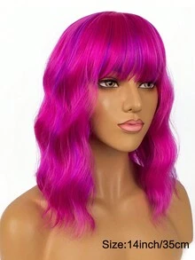 14 英寸蓝色短款鲍勃假发，带刘海，女士蓬松波浪假发，齐肩卷发，合成角色扮演或万圣节假发，适合女孩，彩色服装假发 - 彩色 - 查看 4