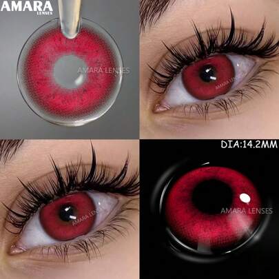 AMARA 1Pair Contact Lenses For Eyes Color Natural Red Beauty Yearly Cosmetic Contacts Eyes Makeup Eye Contacts Lens Halloween Costume Cosplay