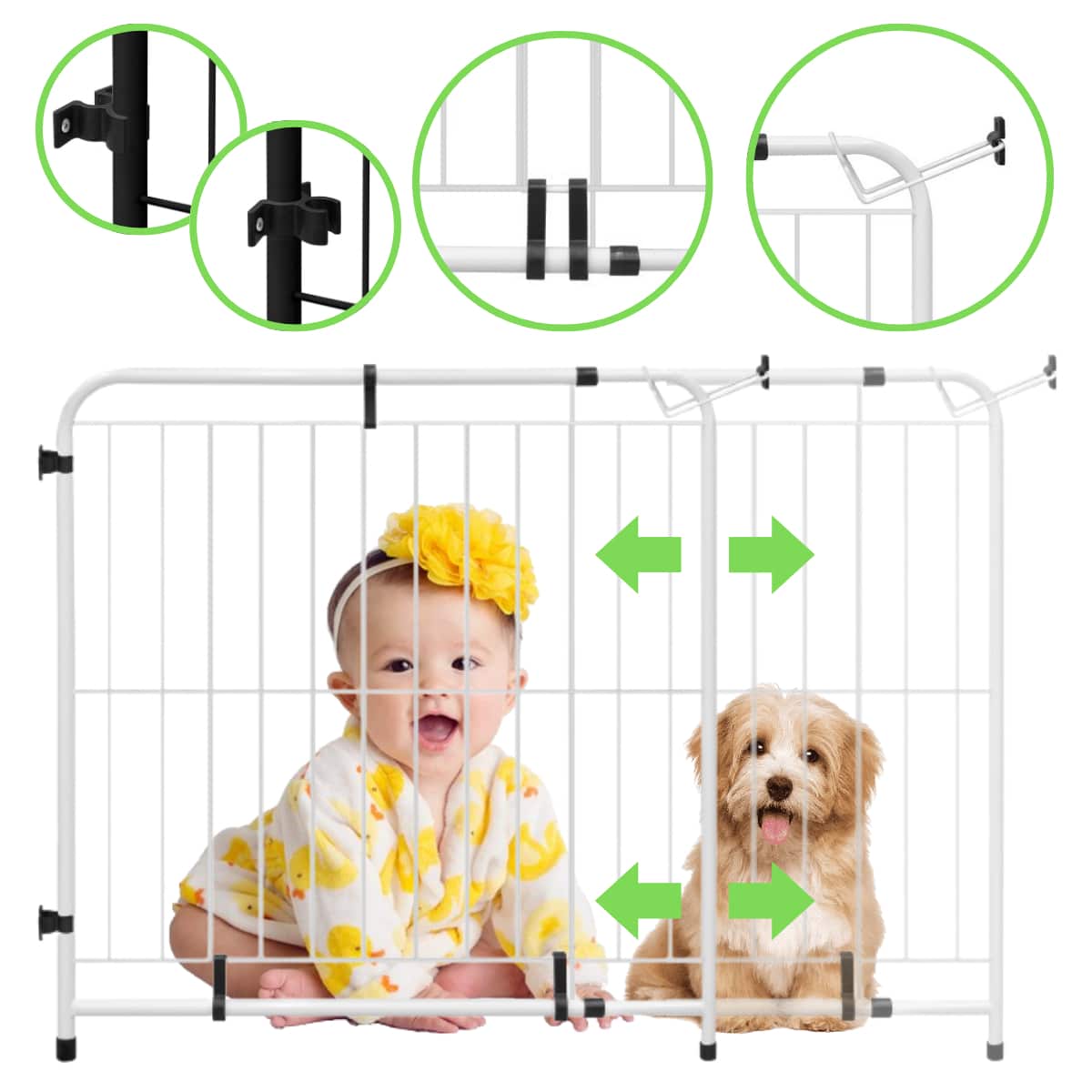 LideraMix, Adjustable Expandable Protection Gate For Children And Pets, 78cm Height, 70 To 115cm Length, Small And Medium Dogs, Steel With Epoxy Paint, Black - 白色 - 查看 1