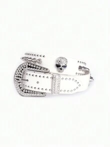 Thắt lưng cao bồi đính đá đầu lâu Punk trang trí Halloween, thắt lưng hợp kim kẽm phong cách đường phố thời trang Unisex cho quần jean, bốn mùa - màu nâu - Xem 10