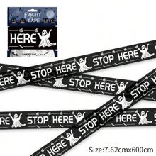 1pc-Mini Warning Tape Halloween Party Supplies Decoration Halloween Warning Line Layout Skull Warning Tape Disposable Warning Tape Suitable For Halloween Parties Zombie Parties Mysterious Murderers Equivalent 600cm * 8cm