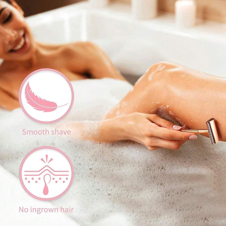 Women Safety Razor With 10 Double Edge Safety Razor Blades, Metal ...